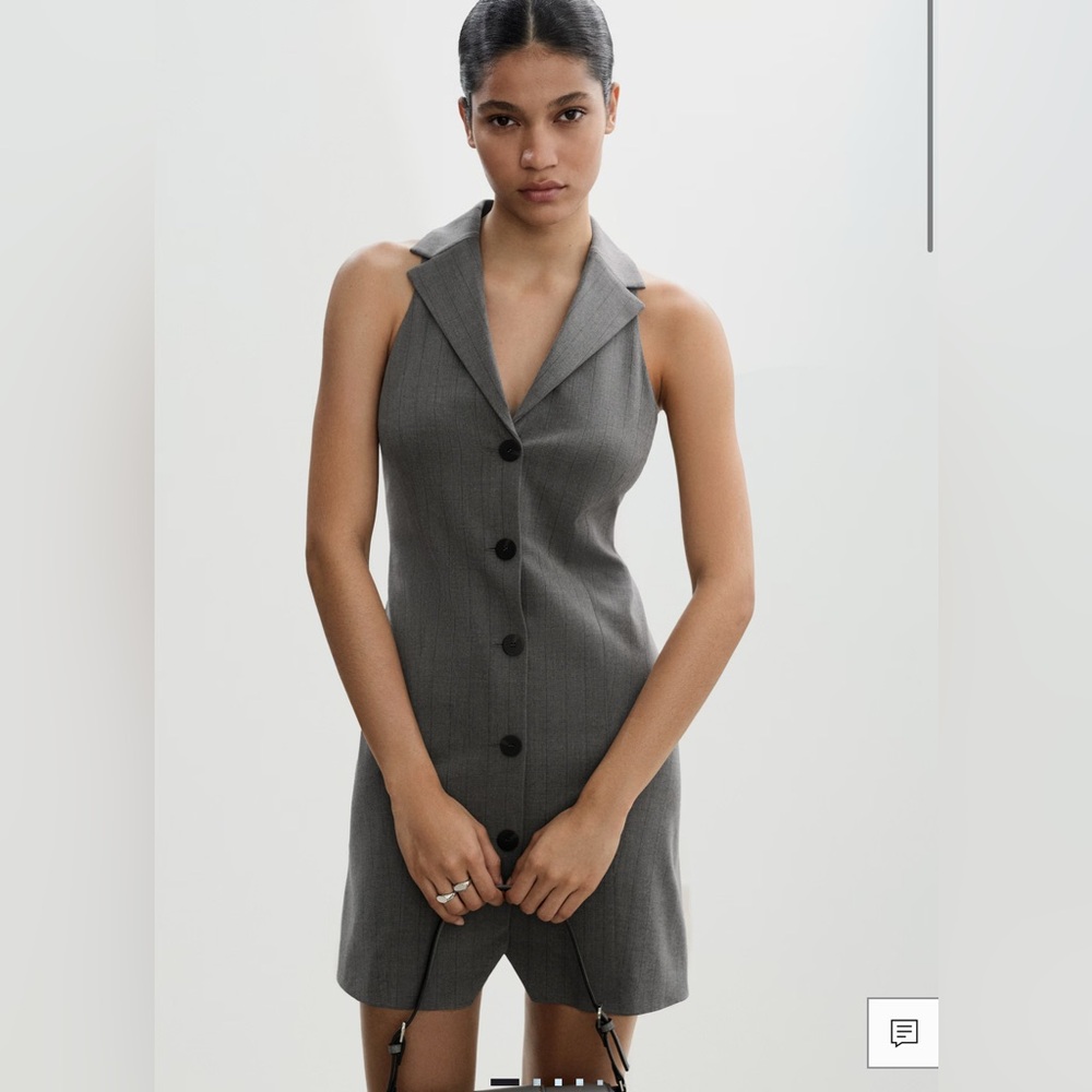 Mango Gray Button-Down Dress with Lapel